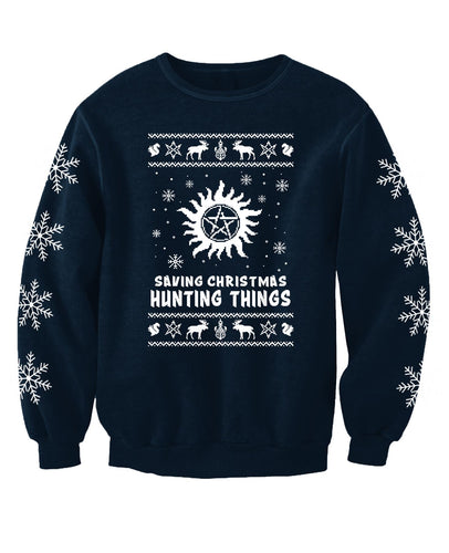 Super Fantasy TV Inspired Paranormal Christmas Jumper Sweatshirt Navy Blue