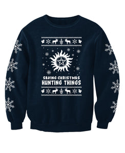 Super Fantasy TV Inspired Paranormal Christmas Jumper Sweatshirt Navy Blue