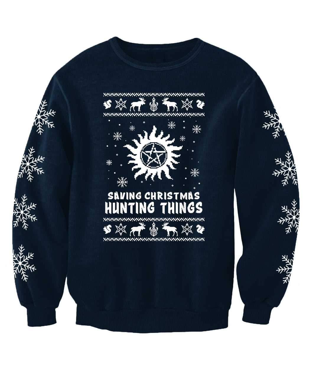 Super Fantasy TV Inspired Paranormal Christmas Jumper Sweatshirt Navy Blue